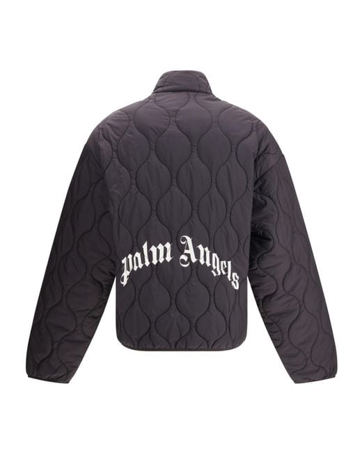 Palm Angels Blue Curved Logo Quilted Jacket for men