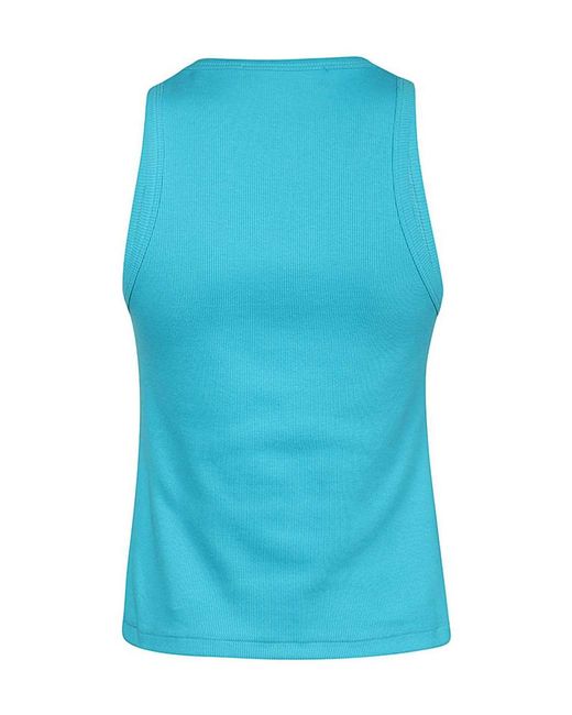 MSGM Blue Logo Embroidered Sleeveless Ribbed Tank Top