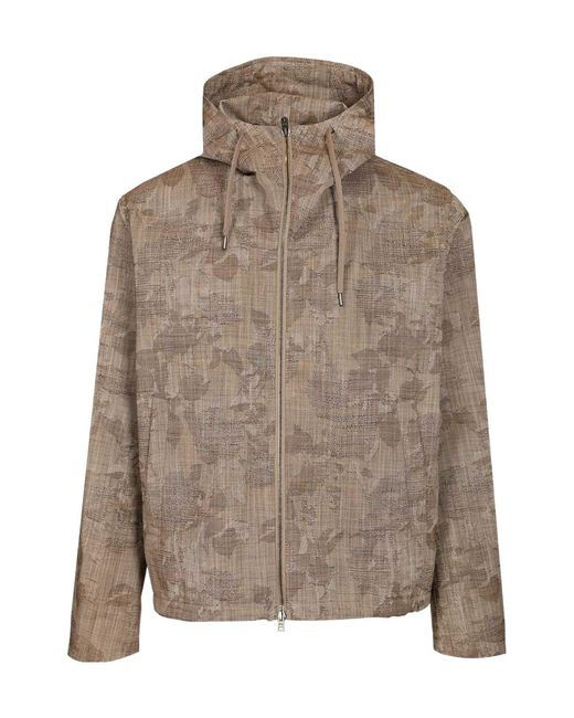 Herno Brown Jacquard Hooded Jacket for men