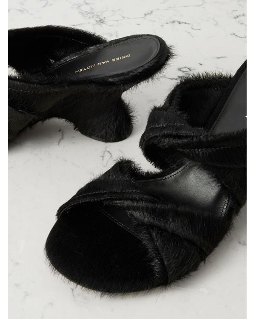 Dries Van Noten Black 75Mm Pony-Hair Sculpted-Heel Sandals
