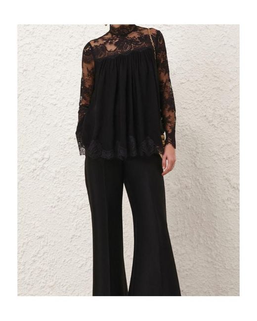 Zimmermann Black Lace-Panel High-Neck Top