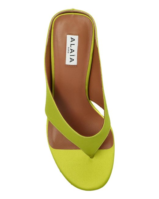 Alaïa Yellow Cube Thong Wedge Mules