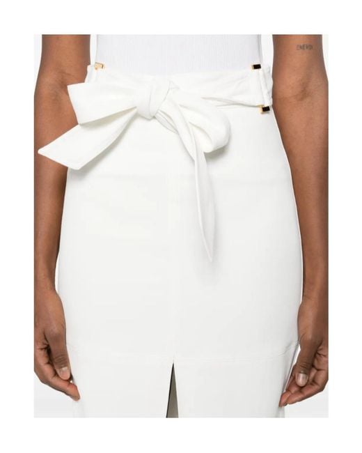 Elisabetta Franchi White Tied Waist Zip-Detailed Midi Skirt