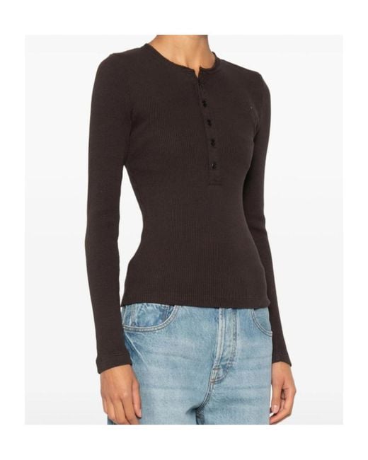 Citizens of Humanity Brown Drea Waffle-Knit Henley Top