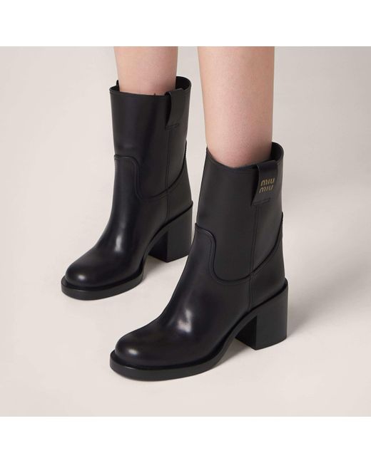 Miu Miu Black Leather Booties