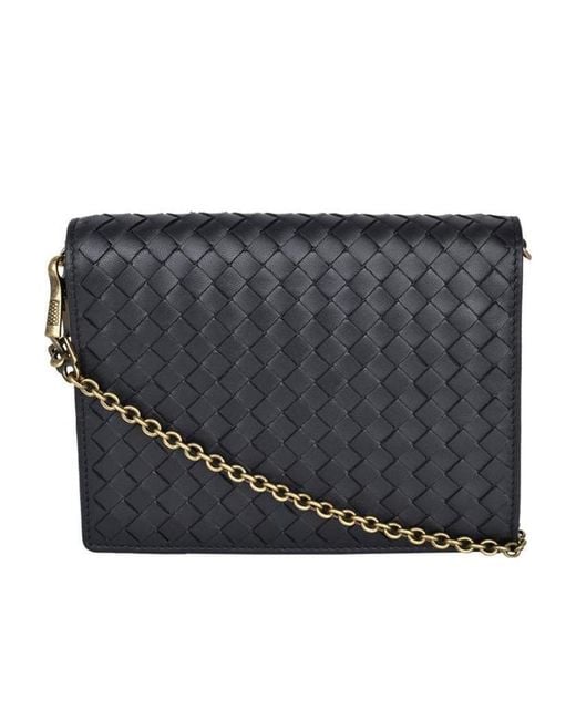 Bottega Veneta Gray Intrecciato Leather Wallet On A Chain