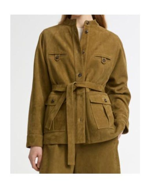 Yves Salomon Green Belted Suede Jacket