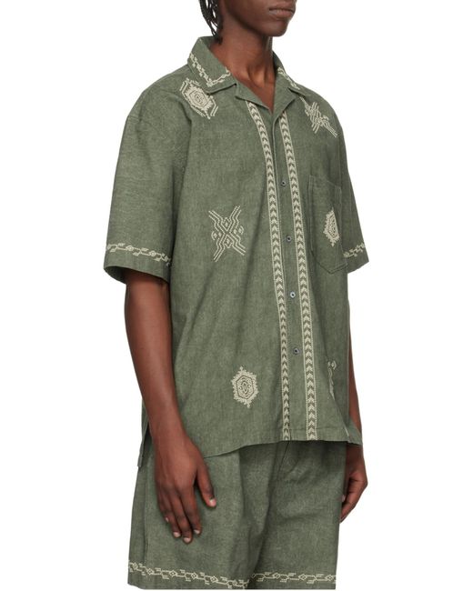 Isabel Marant Green Zekim Embroidered Short-Sleeve Shirt for men