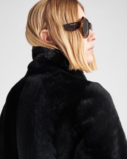 Prada Black Shearling Fur Coat