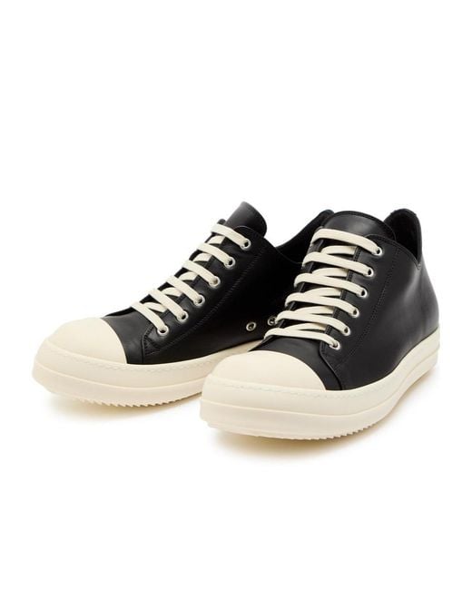 Rick Owens Black Low Leather Sneakers for men