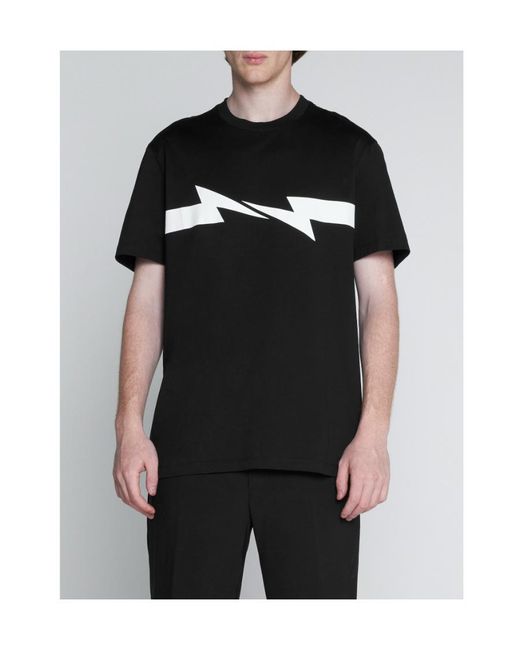 Neil Barrett Black Thunderbolt-Print Cotton T-Shirt for men