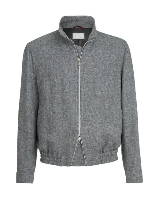 Brunello Cucinelli Gray Mélange-Effect Zip-Up Jacket for men