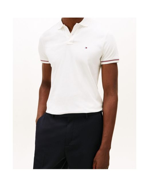 Tommy Hilfiger White Logo Short Sleeve Polo Shirt for men