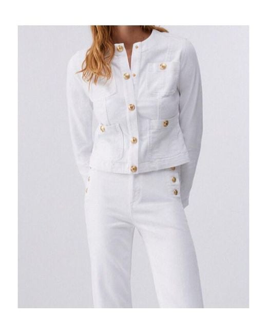 Liu Jo White Buttoned Crewneck Denim Jacket