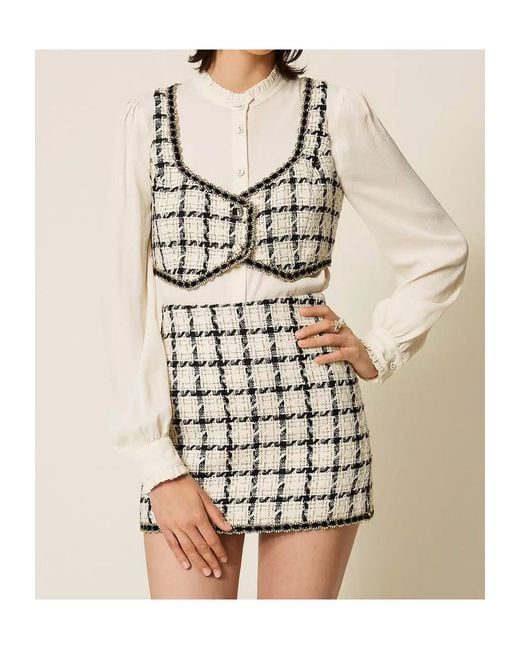Twinset Metallic Plaid Bouclé Mini Skirt