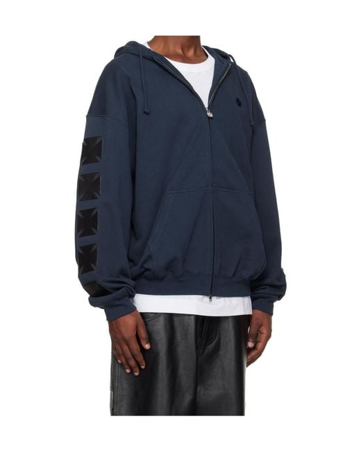 Vetements Blue Leather Biker Long-Sleeve Zip-Up Hoodie for men