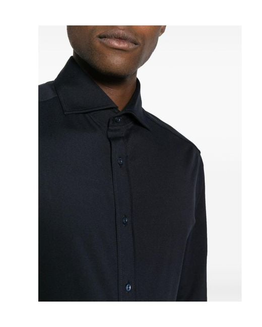 Brunello Cucinelli Blue Spread-Collared Buttoned Shirt for men