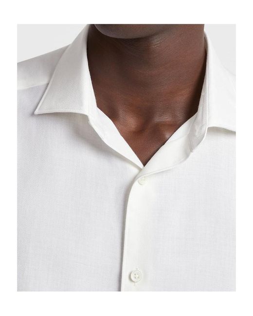 Zegna White Cashco Long-Sleeved Shirt for men