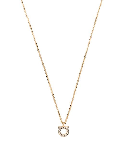 Ferragamo White Crystal-Embellished Gancini Necklace