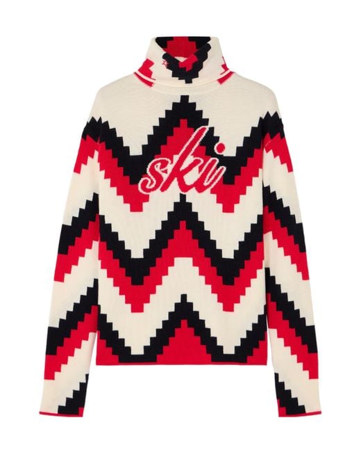 Perfect Moment Red Intarsia Merino Wool Turtleneck Sweater