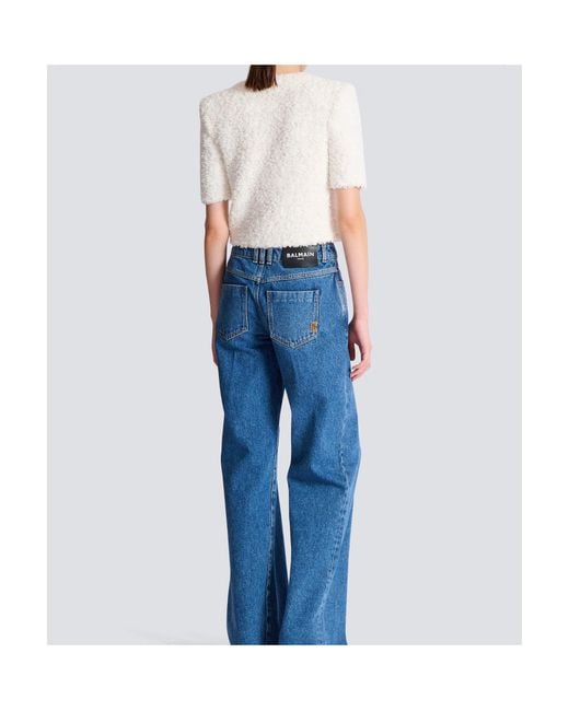 Balmain White Crewneck Knitted Cardigan