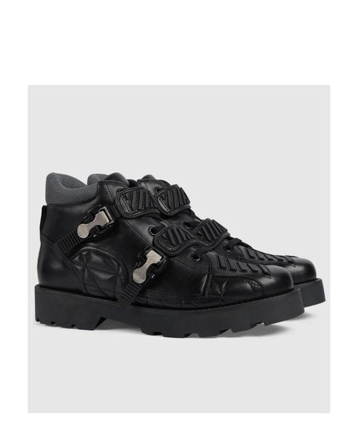 Gucci Black Buckled Leather Ankle Boots for men