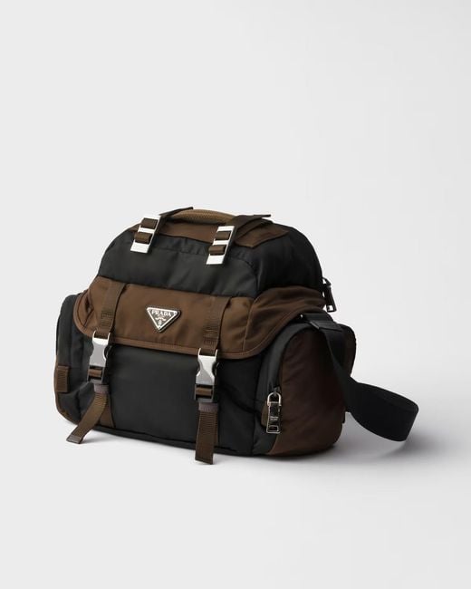 Prada Black Logo Plaque Buckled Shoulder Bag for men