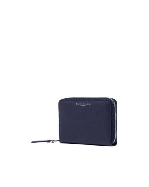 Gianni Chiarini Blue Zip-Around Pebbled Wallet