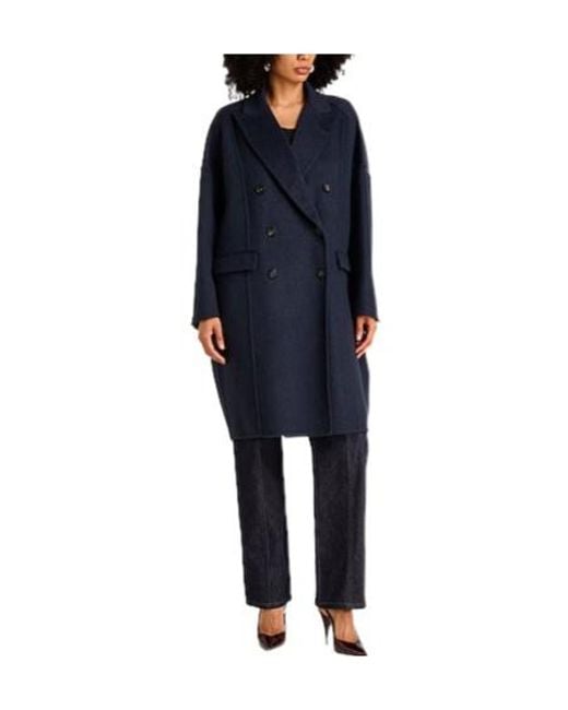 Brunello Cucinelli Blue Minimalist Doublebreasted Wool Coat