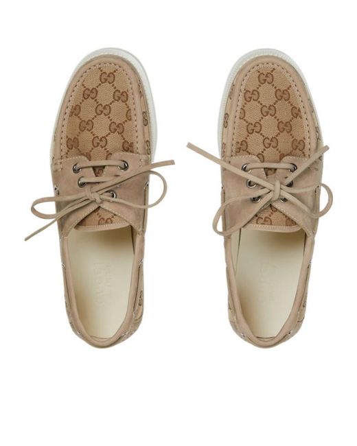 Gucci Brown Gg Supreme Monogrammed Boat Loafers for men