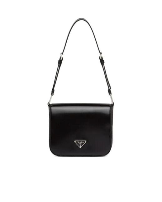 Prada Black Brushed Leather Shoulder Bag