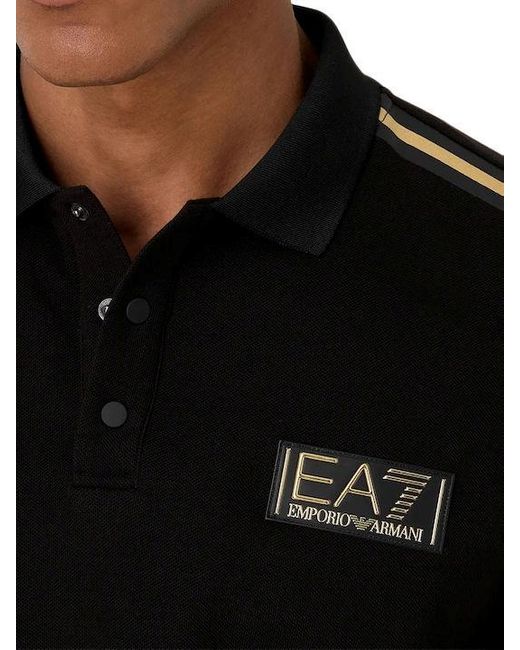 EA7 Black Logo-Patch Cotton Polo Shirt for men