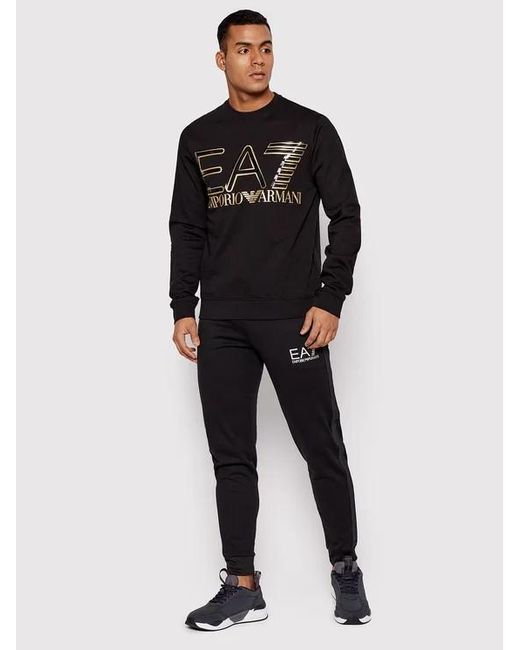 EA7 Black Round-Necked Logo Sweater for men