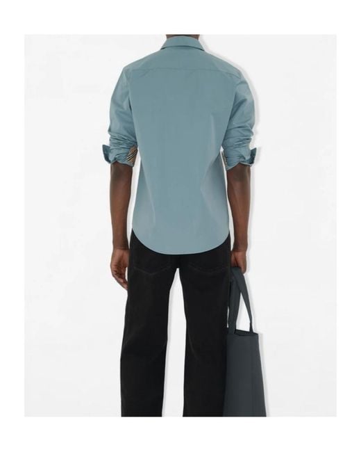 Burberry Blue Slim Fit Cotton Poplin Shirt for men