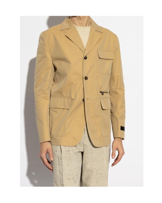 Versace Natural Flap-Pocket Single-Breasted Tailored Blazer for men