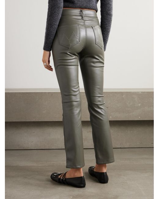 Mother Gray Insider Flood Faux Leather Cropped Flared Pants
