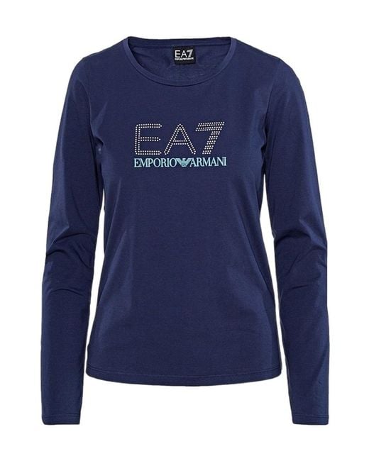 EA7 Blue T-Shirt With Round Neck And Long Sleeves