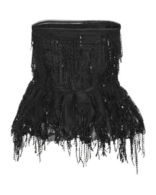 ROTATE BIRGER CHRISTENSEN Black Sequinned Sleeveless Fringed Top