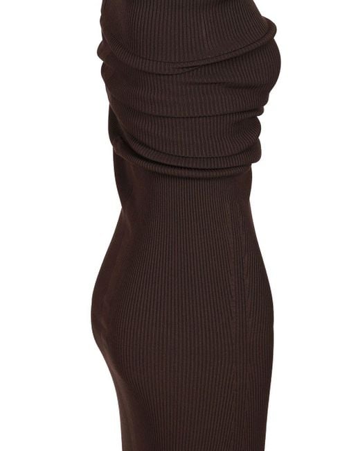 Rick Owens Brown Athena One-Shoulder Knitted Dress