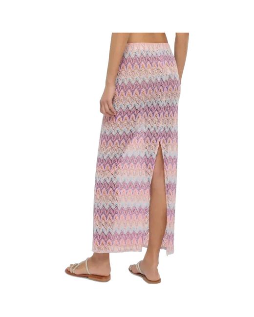 Mc2 Saint Barth Pink Caytlin Long Raschel Skirt With Pastel Chevron Pattern