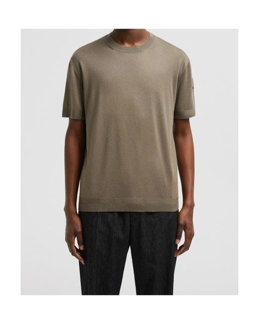 Moncler Green Silk Cotton Knit T-Shirt for men