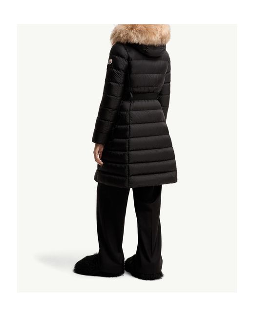 Moncler Black Khloesse Shearling-Trimmed Hooded Long Down Jacket