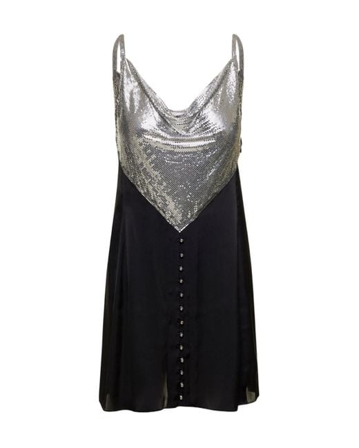 Rabanne Black Chainmail Panelled Cowl-Neck Mini Dress