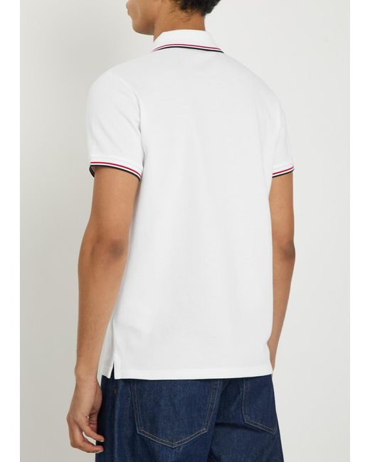 Moncler White Logo-Appliquéd Piqué Cotton Polo Shirt for men