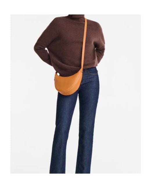 Longchamp Brown Small Le Foulonné Grained-Leather Crossbody Bag