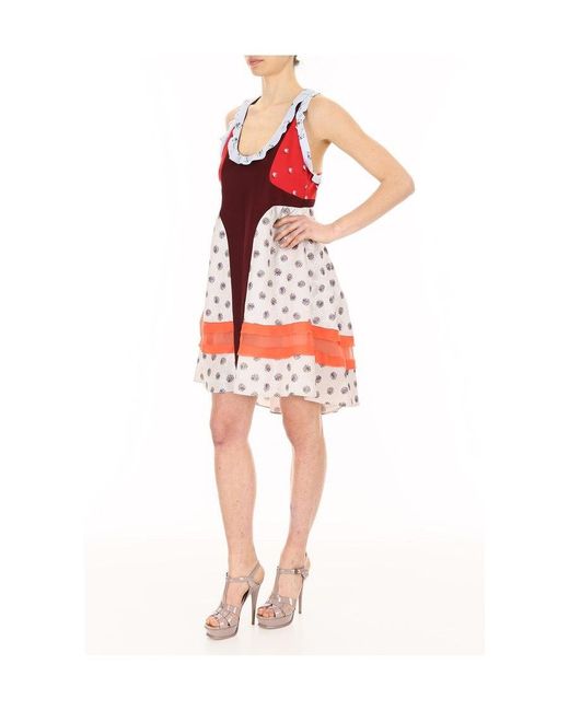 Valentino Red Color-Blocking Sleeveless Dress