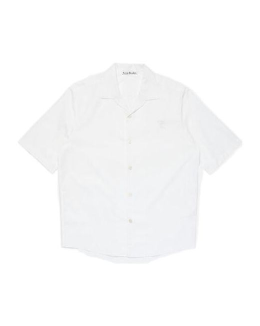 Acne White Logo Embroidered Poplin Shirt for men