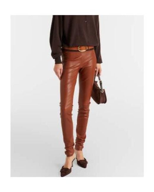 Stouls Brown Leather Slim Pants