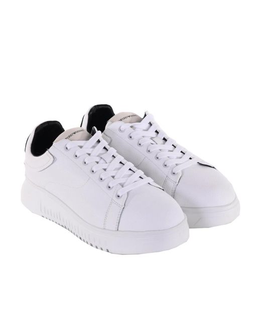 Emporio Armani White Low-Cut Lace-Up Sneakers for men