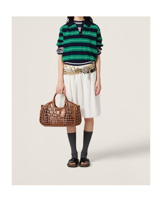 Miu Miu Green Short-Sleeved Striped Polo Shirt